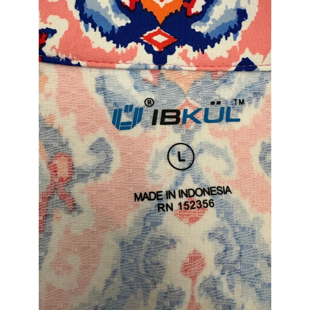 IBKUL Quarter Zip Mock Neck Sun Shirt Size L Ikat Damask Print Long Sleeve UPF50 - Picture 8 of 10